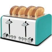 CUSIMAX Toaster 4 Slice Stainless Steel 4 Slice Toaster with Extra Wide Slot Toasters with Bagel/Defrost/Cancle, 6 Shade Settings and Removable Crumb Tray, 1650W, Green