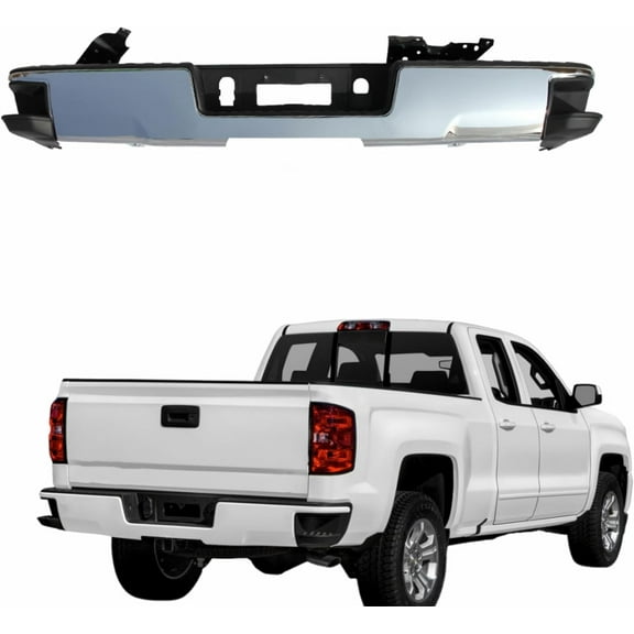 Waltyotur Chrome Steel Rear Step Bumper without Park Assist Sensor Holes Replacement for Silverado Sierra 1500 2014 2015 2016 2017 2018 GM1103176