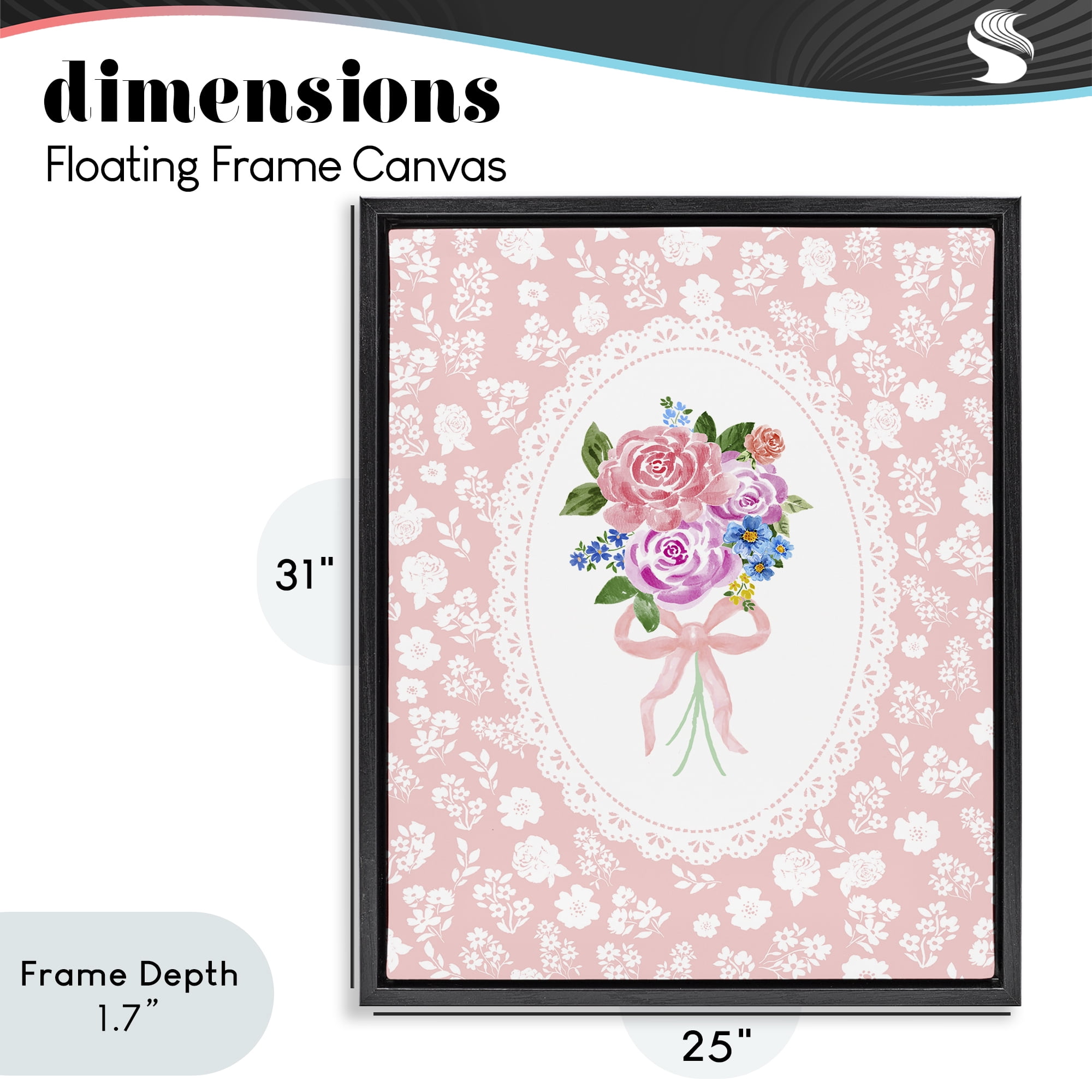 Stupell Industries Peach Feminine Bouquet Black Framed Floater Canvas Wall Art, design by Corinne Haig