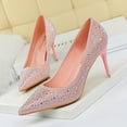thumbnail image 3 of Zapatos de tacón alto con punta puntiaguda y boca poco profunda para mujer, de moda coreana, sexys, ajustados, con diamantes de colores, para mujer, 3 of 5