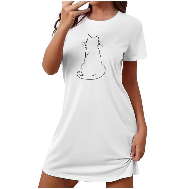 Chemise de Nuit Grande Taille pour Femmes, Robe de Nuit à Manches Courtes avec Imprimé Poitrine, Chemise de Nuit Douce et Confortable pour Se Détendre, Pyjama Imprimé Surdimensionné