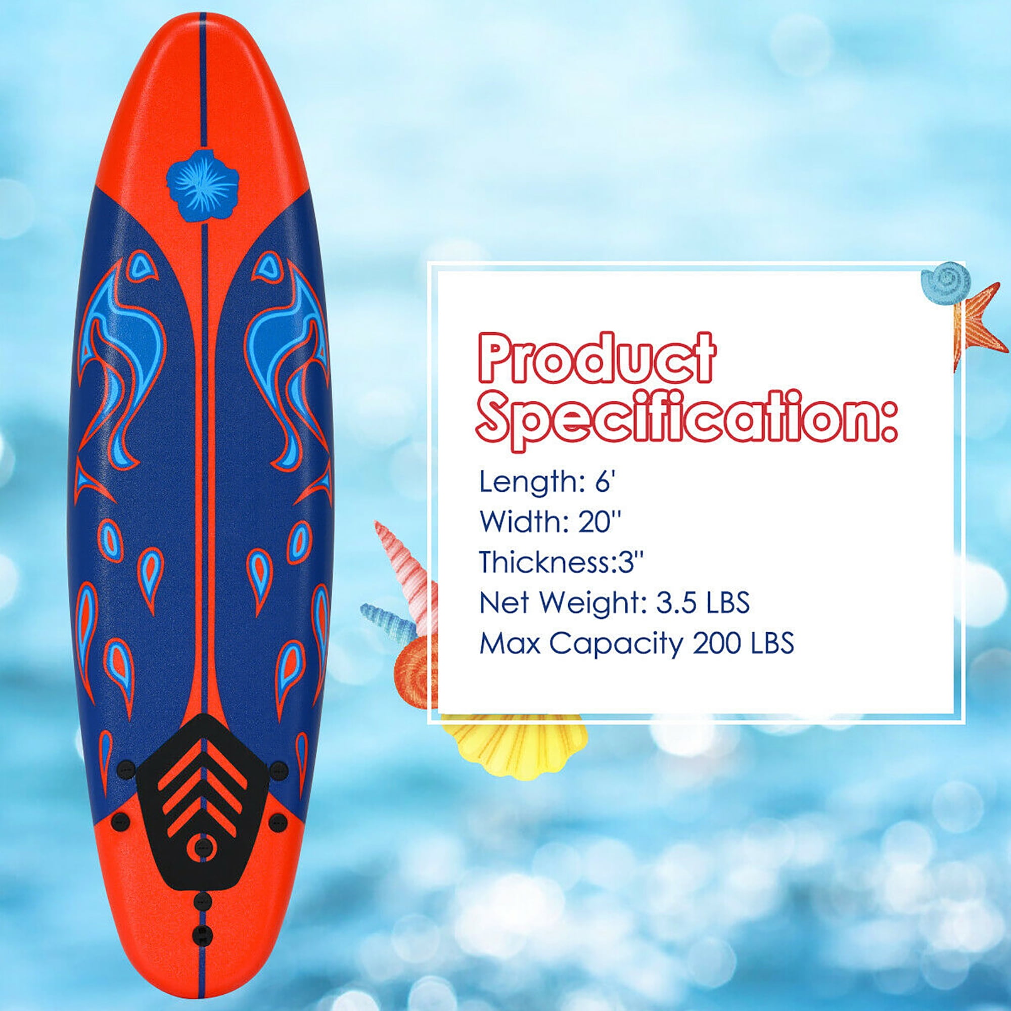 Costway 6' Surfboard Foamie Body Surfing Board W/3 Fins & Leash for Kids  Adults Yellow - Walmart.com