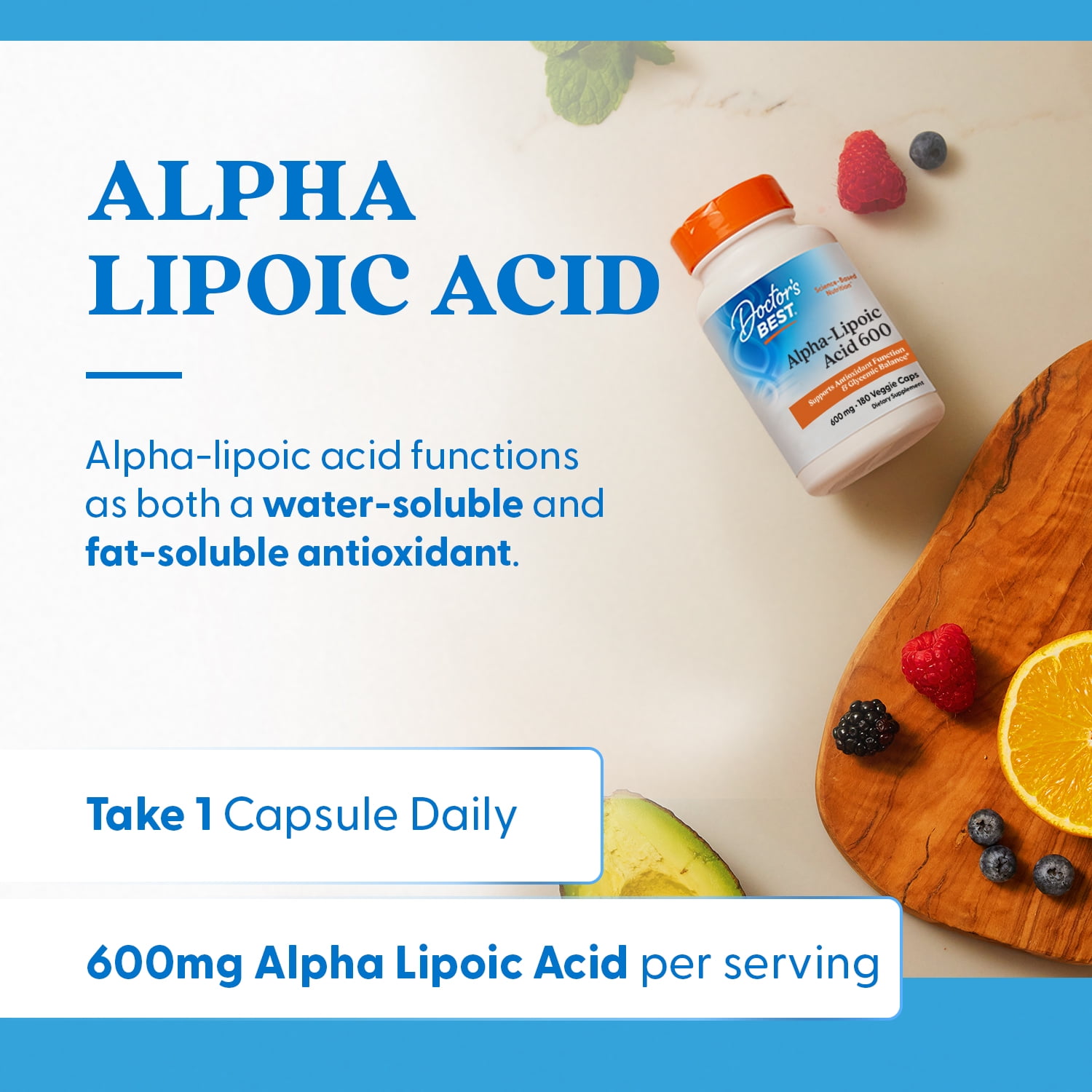 Doctor's Best Alpha-Lipoic Acid 600, Supports Antioxidant Function & Glycemic Balance, 600mg, 180 Veggie Caps