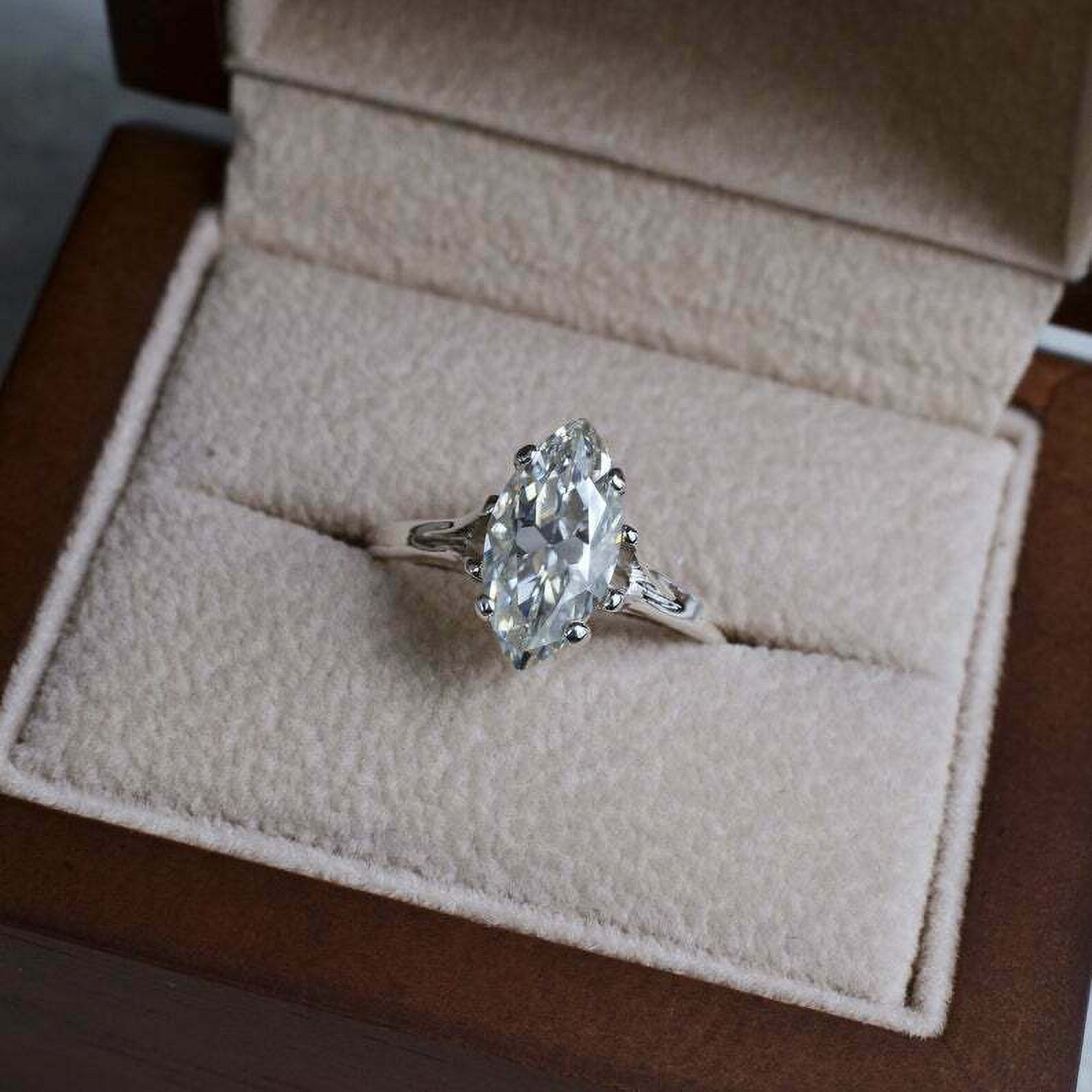 HeartsAndYou 2ct Marquise Cut Moissanite Engagement Ring for Women Classic Solitaire 18k White Gold over Silver