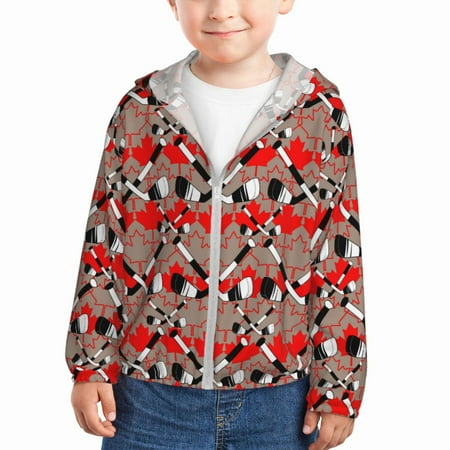

Gaeub Hockey With Maple Leaves Print Athletic Sun Protection Hoodie for Kids Long Sleeve Outdoor UV Shirt Running Fishing Top for Boys Girls-3 Years