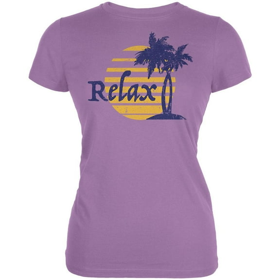 Summer Sun Relax Palm Tree Juniors Soft T Shirt Dusty Violet MD
