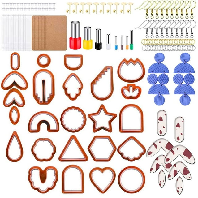 EIMELI 142Pcs Clay Cutters Set Polymer Clay Cutters Set with 24 Shapes Stainless Steel Clay Earring Cutters with Earring Accessories Stainless Steel Clay Cutters DIY Jewelry for Earring M