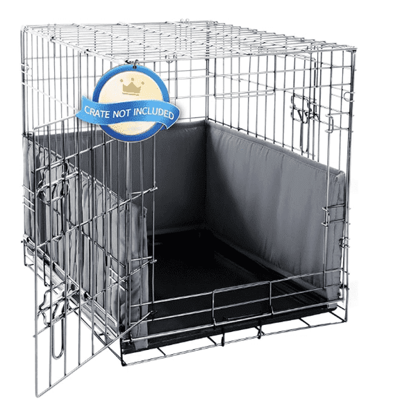 Dog Crate Bumper with Ties Soft Breathable Washable Kennel Cover Removable Cover for Wire Front Door Crates 24"x18" Gray