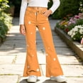 thumbnail image 6 of Spazoro Girls Flare Pants with Pockets, Loose Fit Button Closure Flare Leg Zip Up Star Print Casual Bell Bottom Trousers Orange Size 10-11, 6 of 8