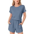 thumbnail image 2 of GiLiling Girls 2 Piece Outfits Summer Crew Neck Cap Sleeve Elastic Waist Lounge Set Sweatsuit with Pockets Casual Wear (Sky Blue, 2-3 Years), 2 of 9