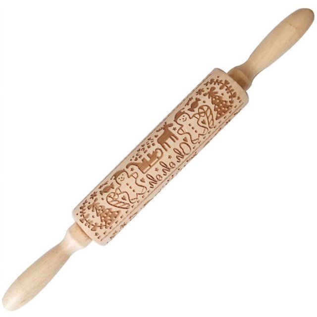 Rodillo de madera con impresión navideña, rodillo de madera tallado para masa de galletas, para decoración navideña Sailing Electrónica