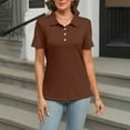 thumbnail image 2 of Pxiakgy Women's Polo Shirts Cotton 3-Button Short Sleeve Collared Tops Summer Cool Shirt Uniform Casual Shirts Women's Short Sleeve Shirts Summer Down Collared Tops Casual Loose Tees Brown L, 2 of 6