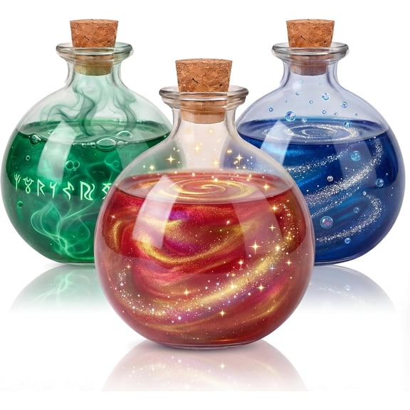 3 Pcs Round Glass Bottles 8.5 oz Potion Bottles Clear Spherical Decorative Jars for Liquor Candy Potpourri Halloween Christmas Decoration DIY Art Crafts Gift(Classic)