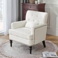 thumbnail image 6 of HomePerch Upholstered Tufted Accent Chair, Mid-Century Modern Button-Tufted Armchair with Studded Trim, Linen Fabric Reading Chair for Bedroom or Living Room, Beige, 6 of 11