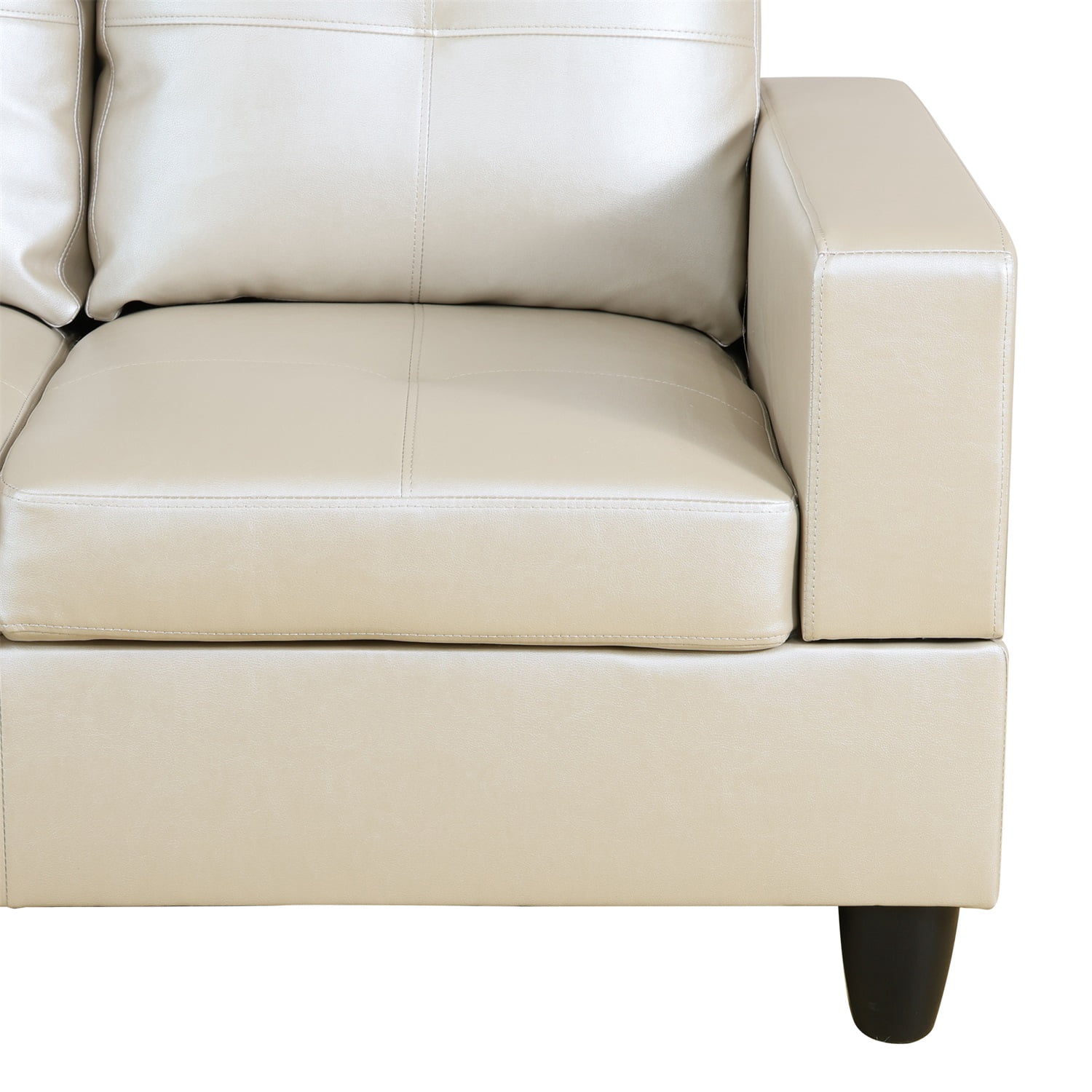 Hommoo 4-Seat Semi Semi PU Synthetic Leather Sectional Sofa Sets, L Shaped Sectional Couches and Sofas, Modern Living Room Furniture Sets, 17.5'' Back Height, Latte(No Ottoman)