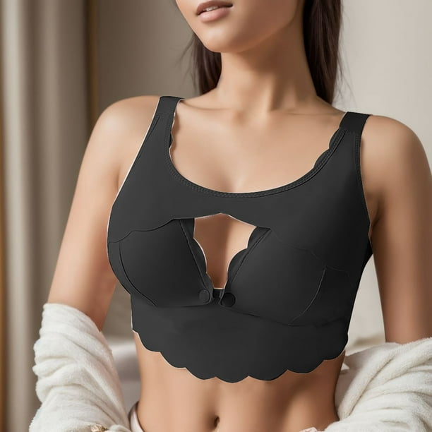Aayomet Bras for Women No Underwire Without Steel Ring Front Open Buckle  Gather Anti Sagging Pregnancy Postpartum (Black, 34/75) 