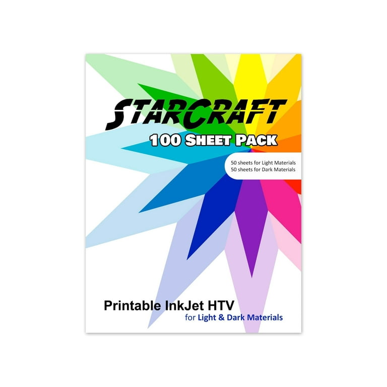 StarCraft Inkjet Printable Heat Transfer 100 Sheet Pack - Dark & Light  Materials