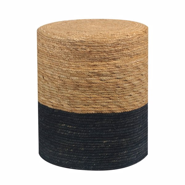 Ottoman Poof, Natural Seagrass Poufs, Hand Weave Round Footstool, Pouffe Accent Chair, Sitting Braided Footrest W/Jute Cover, Home Decorative Seat for Living Room