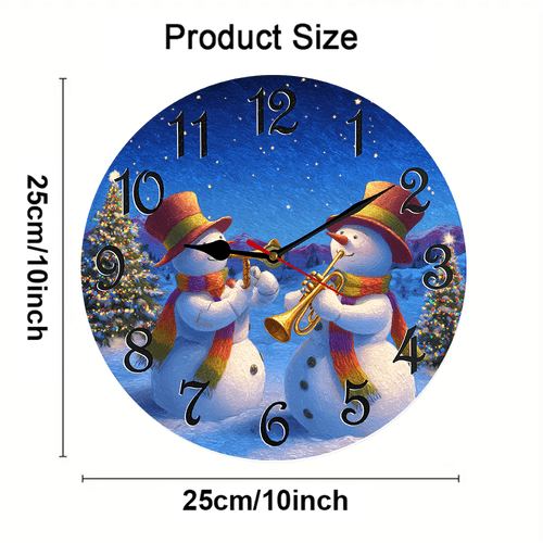 Kurmntregon Christmas Wall Clock Happy Snowmen Play Musical Winter Xmas Holiday Wooden Silent Non Ticking Decorative Clock For Living Room, Kitchen, Home,Bathroom, Bedroom, Office Or School Round 10"