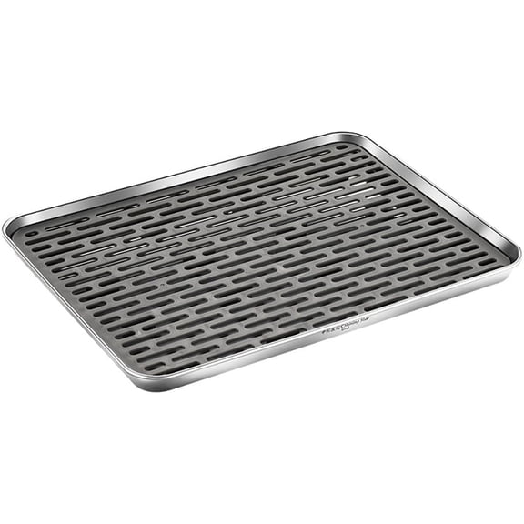 Stainless Steel Drain Tray, Cup & Dish Drying Rack, Board 2 Tier Non Slip Serving Tray with Drainboard Perfect for Sink, Coffee Table, Outdoor (12.5 x 9.8 0.98 in)