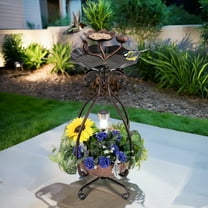 Pefilos 31" Outdoor Garden Bird Bath with Solar Light, Flower Planter Pedestal, Backyard Bird Feeder and Flower Planter, Brown