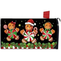 Christmas Gingerbread Man Mailbox Cover Magnetic Standard Size 21"x19", Xmas Peppermint Candy Holly Berry Decorative Post Letter Box Decor, Winter Holiday Black Garden Yard Outdoor Decoration