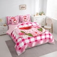 thumbnail image 4 of Homewish Valentine'S Day Cake 7-Piece Twin Bedding Sets,Geometric Plaid Grid Bedding Comforter Set,Pink Red White Sheet Sets For Girl,Super Cozy Room Decor Reversible, 4 of 9