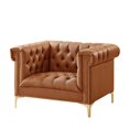 thumbnail image 4 of Ryder Brown Leather Chesterfield Club Chair - Gold Metal Y-Legs, 4 of 9