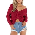 thumbnail image 2 of Lumtrix Sweaters For Women Casual V Neck Criss Cross Backless Long Batwing Sleeve Loose Knitted Sweater Pullovers Red L, 2 of 6