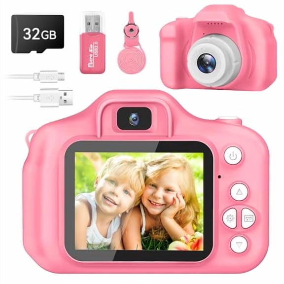 Kids Camera for Boys and Girls,GPOSY Digital Camera for Kids,Toddler Camera Christmas Birthday Toy Gifts for Kids Age 3 4 5 6 7 8 9 10 with 32GB SD Card,Video Recorder 1080P HD(Pink)