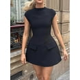thumbnail image 2 of SUNSIOM Robe Courte d'Été pour Femme, Couleur Unie, Manches Cap, Robe Trapèze, Mode, Ajustée, Formelle, Courte, Tenue de Boîte de Nuit, 2 of 9
