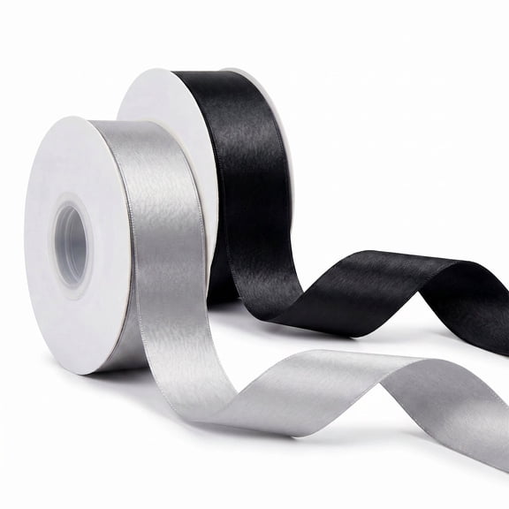 allydrew Gift Wrapping, Wedding Decor, Floral Bouquets, DIY Crafts Satin Ribbon 1 Inch x 50 Yards (Set of 2), Black Tie