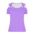 thumbnail image 7 of Dazajoo Cold Shoulder Short Sleeve Shirts for Women Casual Solid Color V Neck Summer Tops 2024 Womens Casual Loose Fiit O Ring Strap Tunic Blouses,Purple,L, 7 of 7