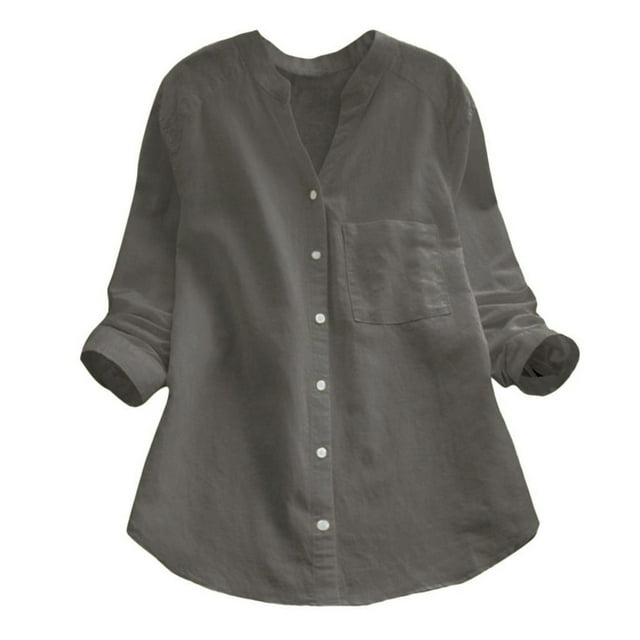 Chemises Boutonnées pour Femmes Blouse à Manches Longues en Lin de Coton