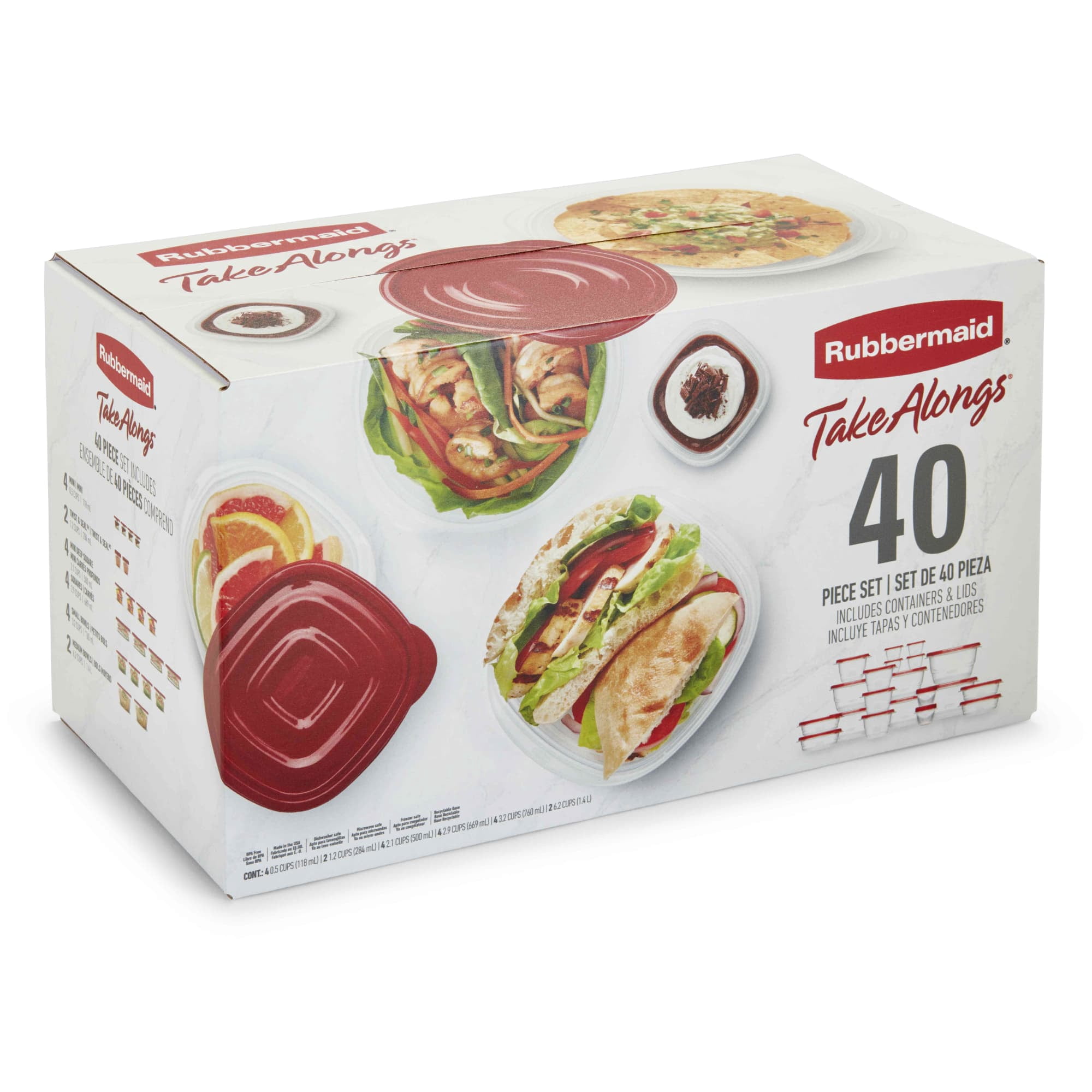 (2 pack) Rubbermaid TakeAlongs 40 Piece Food Storage Set, Red, Total of 12.6 Qts