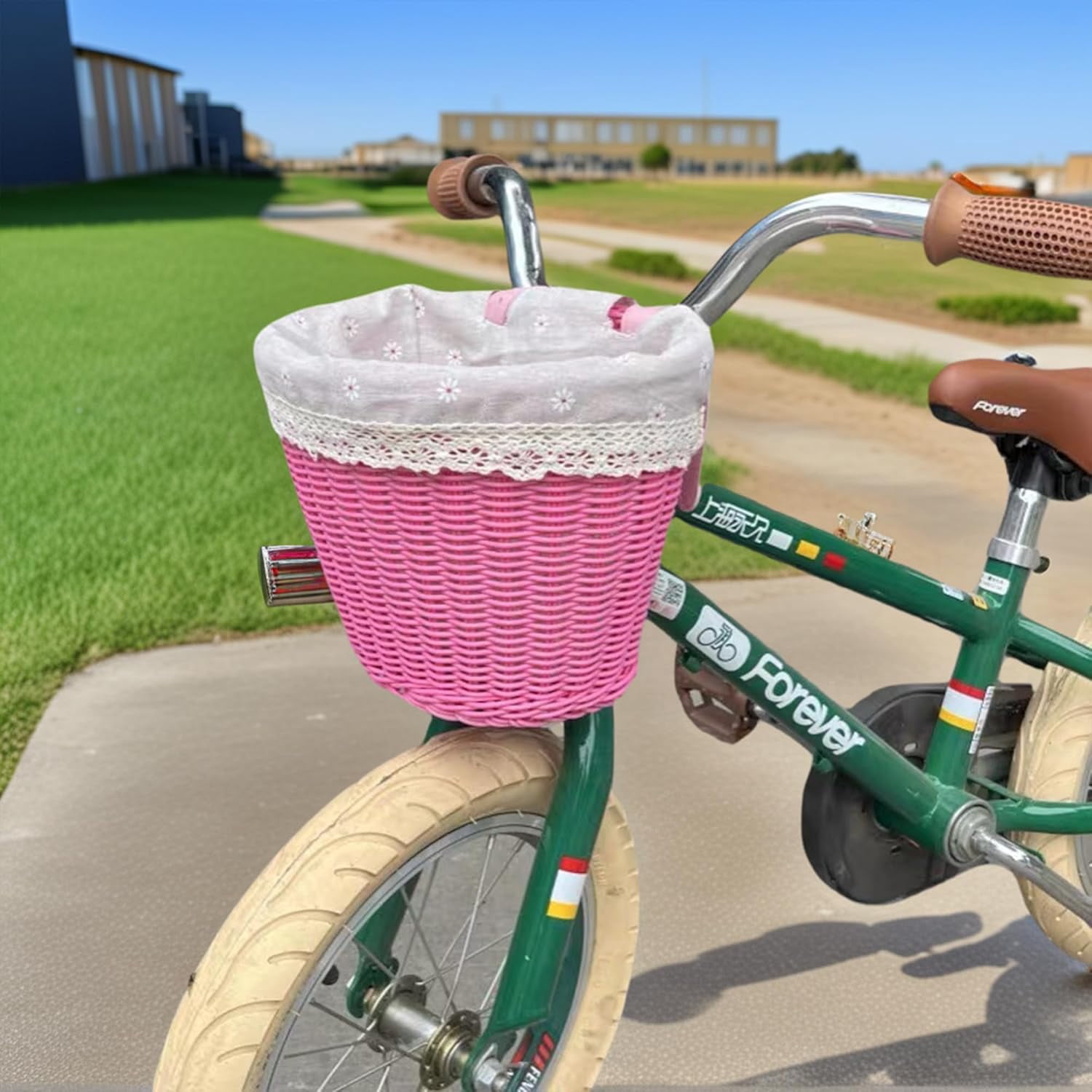Kids Bike Basket Front: Handwoven Wicker Bicycle Basket, Bike Bell & Ribbons Tassels Bike Accessories for Kids, Fits Most Bicycle, Balance Bike, Tricycle,Scooter