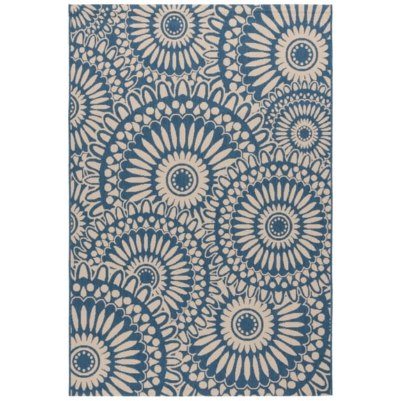 SAFAVIEH Courtyard Lidija Geometric Indoor/Outdoor Area Rug, Blue/Beige, 5'3" x 7'6"