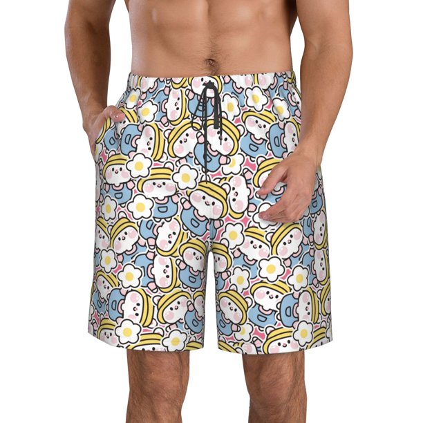 Fotbe Cute Rabbit Trajes de Baño Estampados para Hombre, Shorts de Verano de Secado Rápido, Ropa de Playa, Bañadores-Large