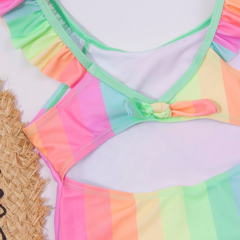 Honeeladyy Toddler Girls Kids Swimsuit Rainbow Sunshine Backless