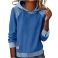 thumbnail image 3 of TaTaai 2026 Fall Women’s Hooded Patchwork Sweatshirt Long Sleeve Loose Pullover Casual Solid Color Fashion Top Denim Stitching Polyester Daily Shirt Gift, 3 of 5
