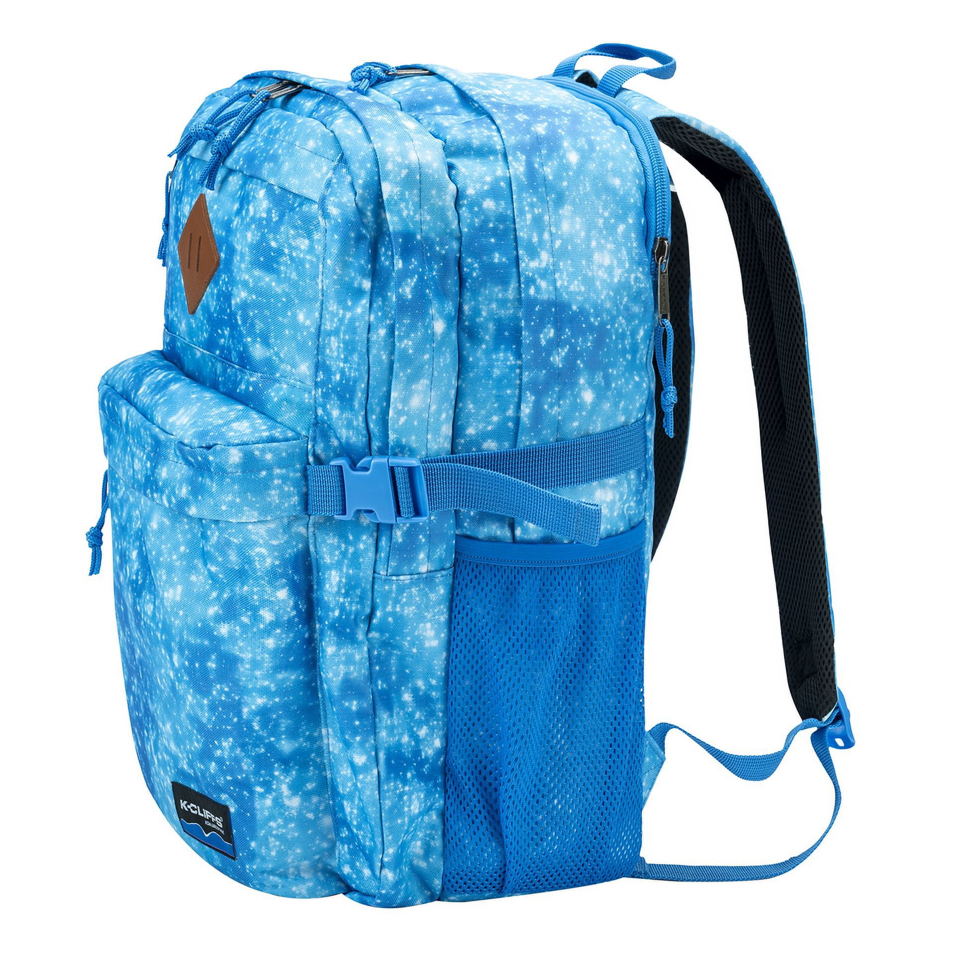 K-Cliffs Case 20pc Multi-Compartment School Backpack w/Laptop Sleeve, Bottle Holder, and Padded Shoulder Straps, Unisex, Ages; 8-Adult,  Royal Sparkle Dust