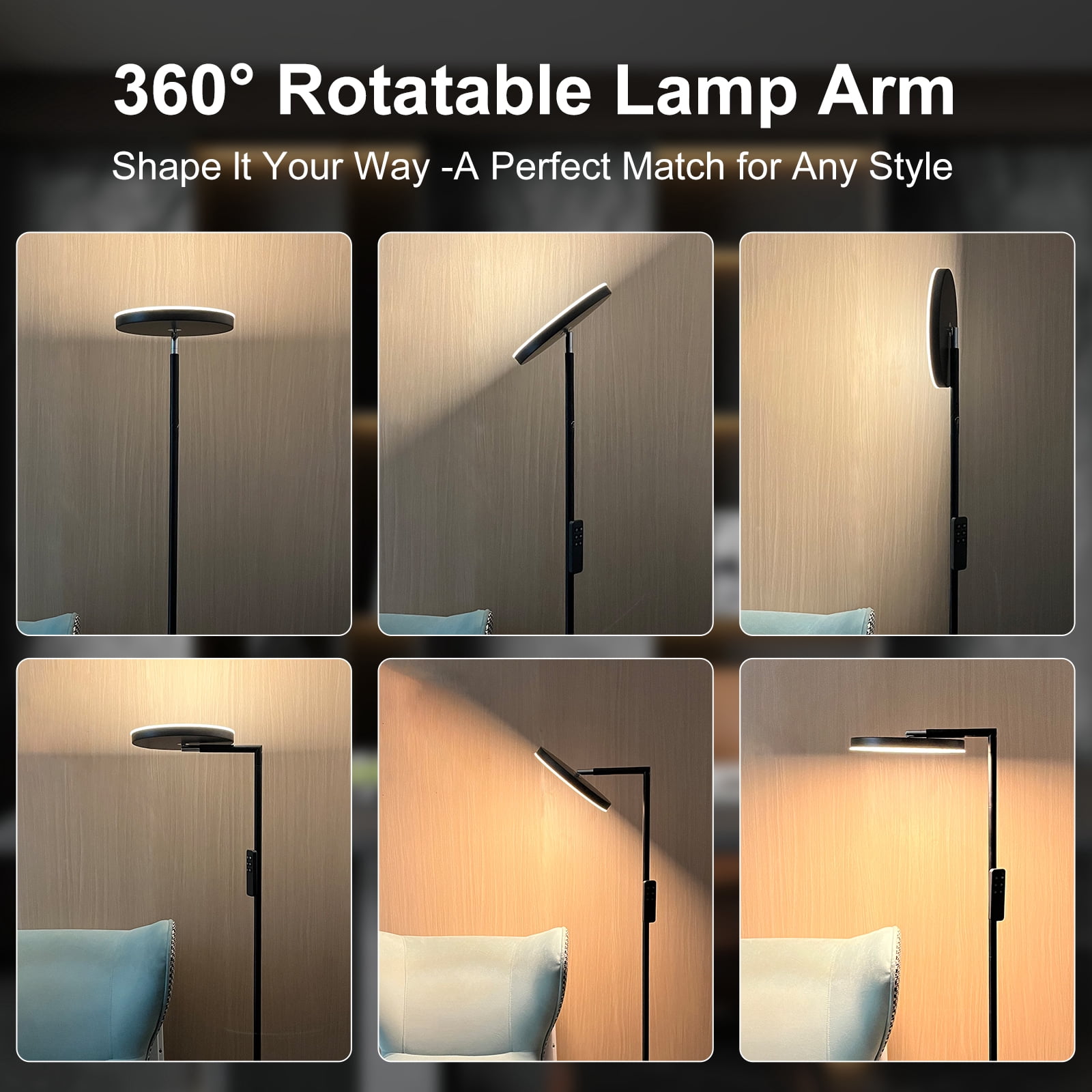 Anrotix 6.3 ft Art Deco Adjustable Head Black LED Floor Lamp