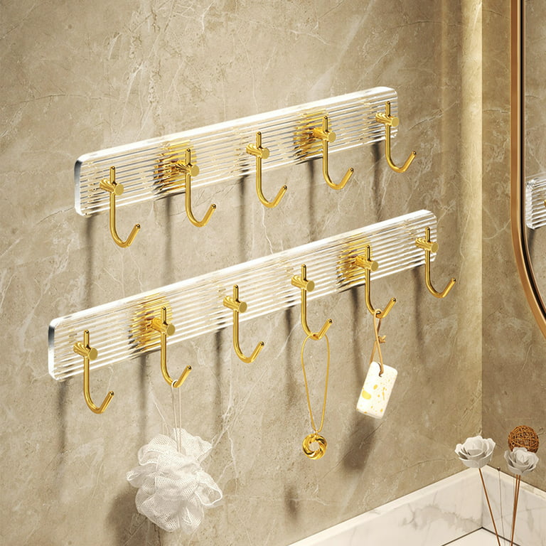 Adhesive Wall Hooks Heavy Duty Hooks Acrylic Bottom Plate Gold Color Hook  Wall Hooks For Hanging Decorations,Coat,Hat,Towel Robe 