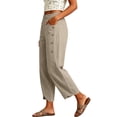 thumbnail image 4 of Wide Leg Pants for Women Loose Elastic High Waist Pants Side Button Irregular Split Hem Trousers with Pockets Khaki M, 4 of 6