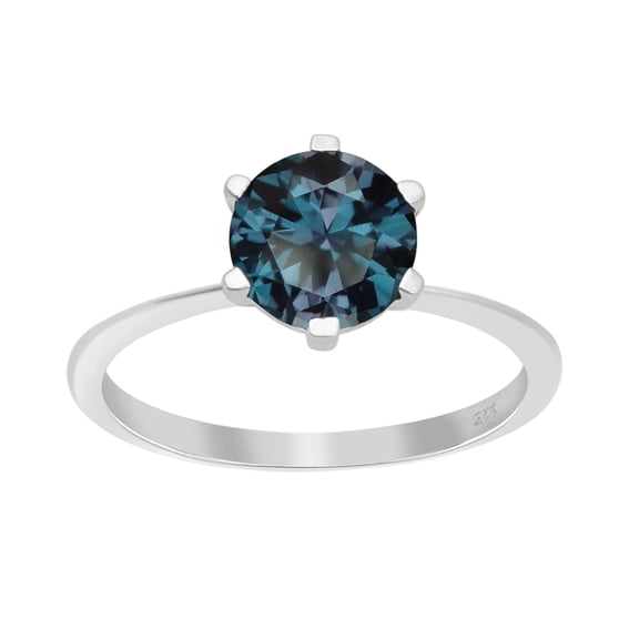 Mooneye 7MM Round Shape Teal Blue Gemstone 925 Sterling Silver Solitaire Women Christmas Ring