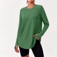 thumbnail image 2 of Qgtaibl Women Long Sleeve Workout Shirts Crew Neck Curved Hem Thumb Hole Tops Moisture Wicking Loose Fit Athletic Tees for Running Gym Fitness Green L, 2 of 8