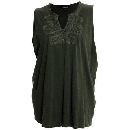Lucky Brand Women's Plus Size Sleeveless Embroidered Shirt Tank Top 3x Charcoal