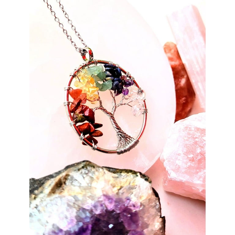 Chakra Tree of Life Crystal Gemstone Necklace w/ Chakra or Palo