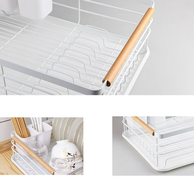 LWITHSZG Dish Drying Rack, Plastic Compact Dish Rack and Drainboard Set,  Sink Dish Drainer with Cup Holder Utensil Holder for Kitchen Counter