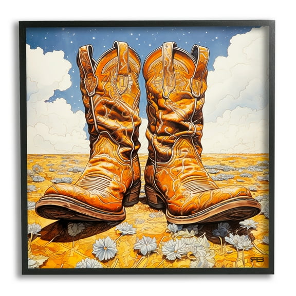 Stupell Industries Cowboy Boots Cloudy Landscape Landscape Painting Black Framed Art Print Wall Art, 12 x 12